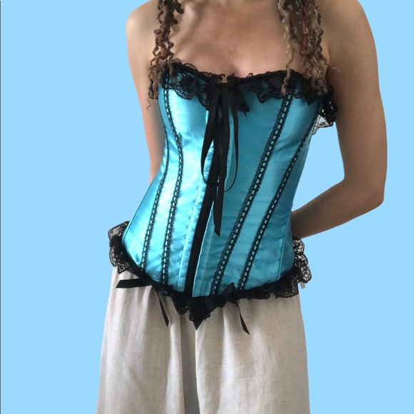 Light Turquoise Lace-Up Corset by Velvet Kitten - Picture 1 of 2